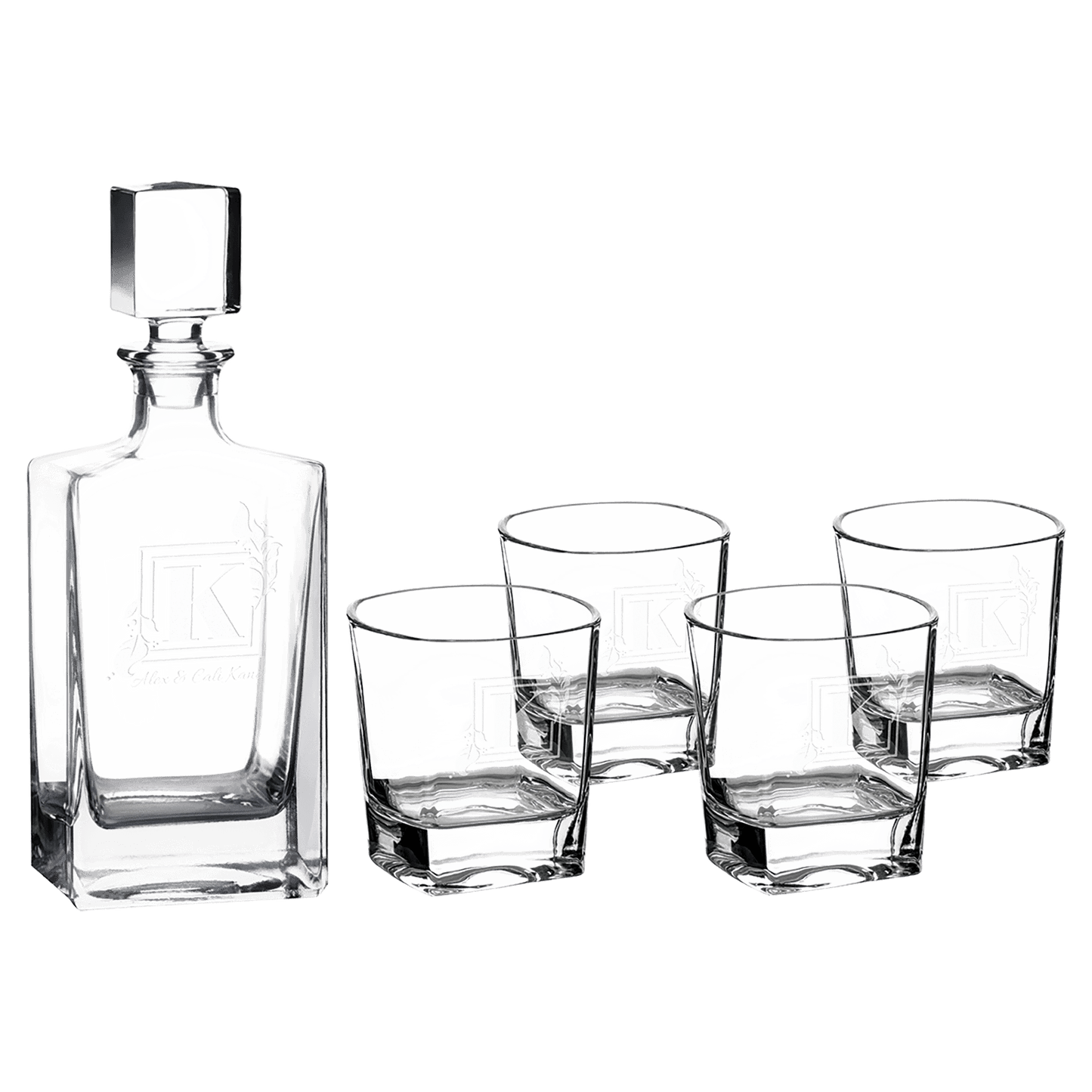 Glass Decanter Set with Four 8 oz. Glasses in a Black Gift Box