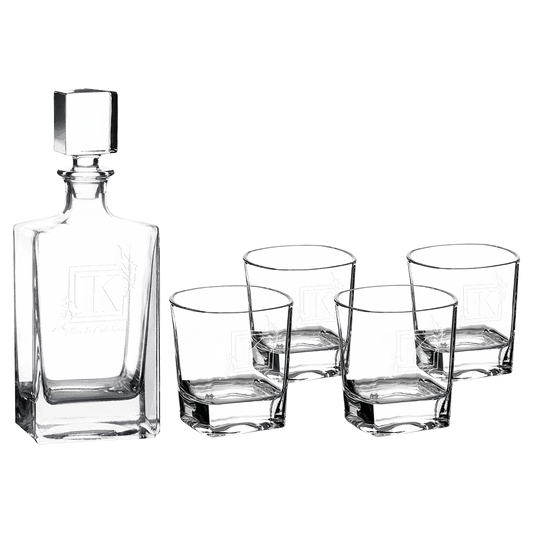 Glass Decanter Set with Four 8 oz. Glasses in a Black Gift Box